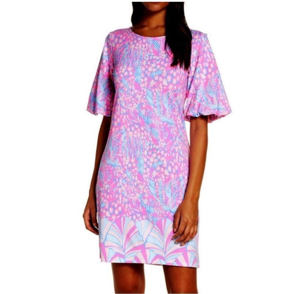 Lilly Pulitzer Britton Shirt Puff Sleeve Pink & Blue Dress sz S NWOT